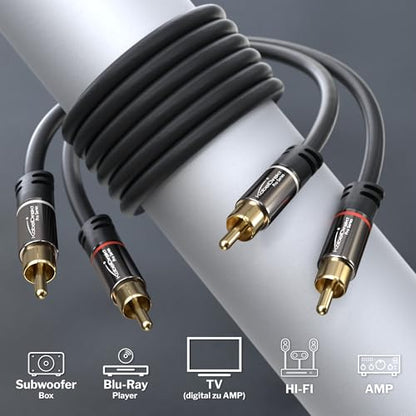 KabelDirekt – RCA/Phono Cable – 24.5ft – 2×2 | Coaxial, subwoofer/amp/HiFi & home cinema/Blu-ray, analog & digital - color: Black, size: 24 feet
