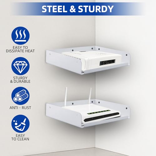 Metal Floating Shelf 9 x 6.9 Inch, Compact Wall Mounted Shelf with Lip for Router, Game Console, AV Equipment, 2 Pack - color: White (2 Pack), size: 9 x 6.9 Inch