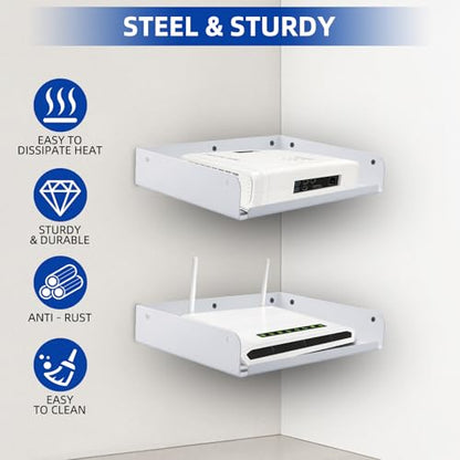 Metal Floating Shelf 9 x 6.9 Inch, Compact Wall Mounted Shelf with Lip for Router, Game Console, AV Equipment, 2 Pack - color: White (2 Pack), size: 9 x 6.9 Inch