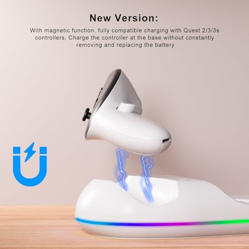 GearSpire 30W Fast Charging Dock Station for Quest 2/3/3S, White RGB LED Stand with USB-C Fast Charging, Controller Charger, VR Headset Accessories30