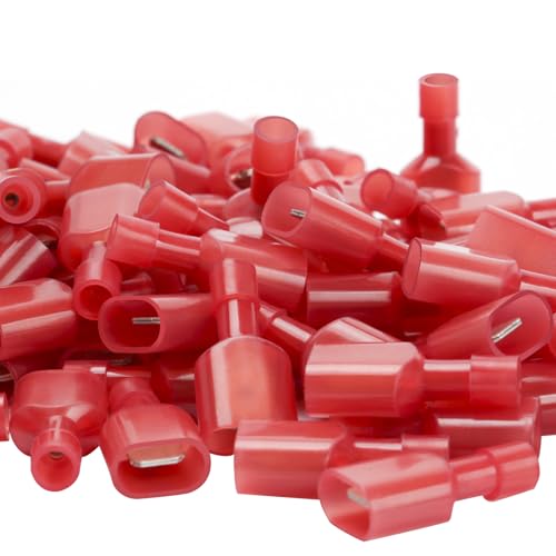 Red Male Spade Connector 22,20,18,16 AWG/Gauge Disconnect Crimp Terminals | AIRIC,UL,100 Pcs,Red Male Connectors,Electrical Terminal,22-16 AWG Wire,Nylon Spade Connect,Quick Disconnect,Speaker Auto - size: Male(22-16 AWG)