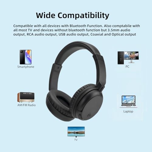 Wireless Headphones for TV, Bluetooth5.3 Over Ear Headphone with RM Radio Function, Lightweight Wireless TV Headset for Seniors, 30Hrs Playtime, No Audio Delay Blutooth Headsets for TV,Phone,Computer