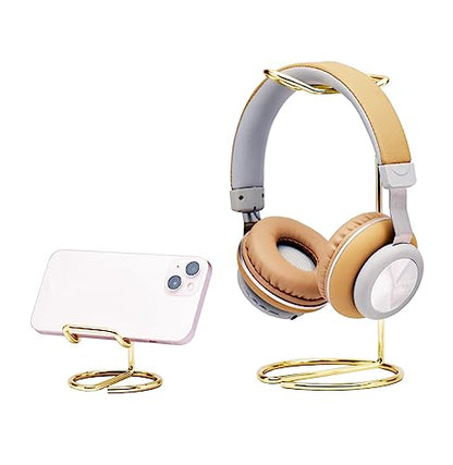JIARI Headphones Stand and Cell Phone Stand Desktop Metal Holder Accessories 2pcs Set (Gold) - color: Gold