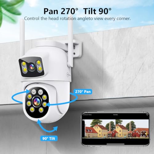 MOVOLS Wireless Security Camera System 5G/2.4G WiFi 4pcs 4MP+4MP Dual Lens Camera with 10" LCD Monitor Screen NVR System,2K HD PTZ Cameras with Color Night Version, Motion Detection,500GB HDD,10CH - style: 4 x Dual Cameras + Monitor Kit 500GB 10CH White
