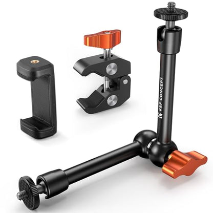 K&F CONCEPT 9.8" Magic Arm Clamp with Phone Holder | 360° Ball Heads Camera Arm Mount for Phone/LED Lights/Monitor/Flash/Microphone/DSLR Camera, MS32 - style: 9.8" with phone holder