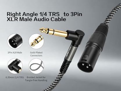2Pack Right Angle 6.35mm TS to XLR Male,3FT, 1/4" 90° Right Angle 6.35mm TRS to XLR Male Balanced Interconnect Cable Braided Shield for Guitar, Mixer, Amplifier - color: 90° TRS To XLR M, size: 3Ft-2Pack