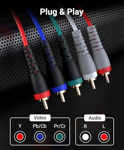 BlueRigger Component Video Cable with Audio (3FT, RCA- 5 Cable, Supports 1080i) - Compatible with DVD Players, VCR, Camcorder, Projector - size: 3FT, style: 5RCA