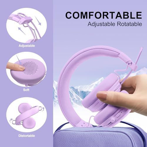 Wireless On-Ear Headphones, Active Noise Cancelling, Bluetooth 5.4, Hi-Res Sound, 55H Playtime, Lightweight and Comfortable, Foldable Design, for Home Office Travel, Purple - color: Purple