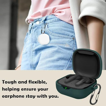 [2 Pack] easyBee Case Compatible with JBL Vibe Flex Charging Cover, with 2 Keychain and 2 Anti-Lost Strap, Soft Liquid Silicone Ultra Thin Shockproof Protective Kit - White and Green - color: White and Dark Green