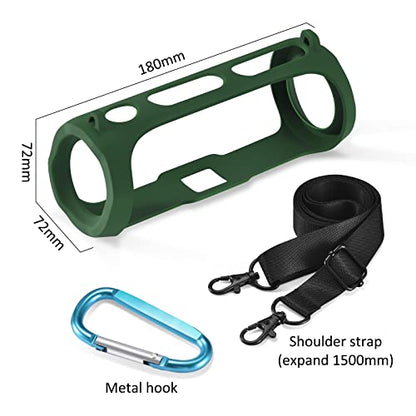 Silicone Protective Cover Frame Case Skin for JBL FLIP Essential 2 Bluetooth Speaker Shell Sleeve Hand Bag Shoulder Case Box Accessories - color: Green