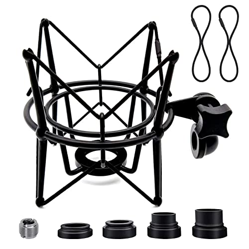 AT2020 Shock Mount Universal Microphone Holder Spider Recording Mic Shockmount Stand Compatible with Many Condenser Mics Like Rode NT1-A NT2-A Procaster MXL 990 770 U87 (Black) - color: Black