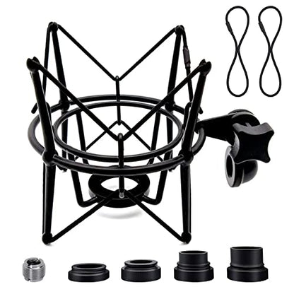 AT2020 Shock Mount Universal Microphone Holder Spider Recording Mic Shockmount Stand Compatible with Many Condenser Mics Like Rode NT1-A NT2-A Procaster MXL 990 770 U87 (Black) - color: Black