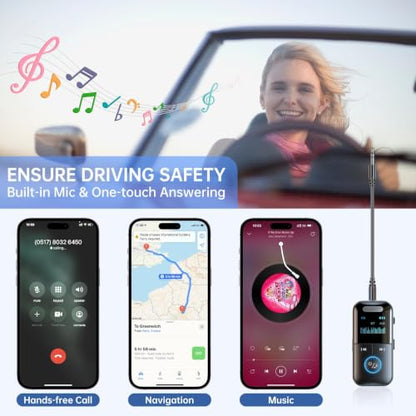 Bluetooth 5.4 Audio Transmitter Receiver for Car/TV, 4-in-1 Aux HD Screen | Wireless Bluetooth Adapter, Low Latency/TF Card/Hands-free Calling, for Airplane, Car, Laptop, Radio,TV, Headphones, Speakers