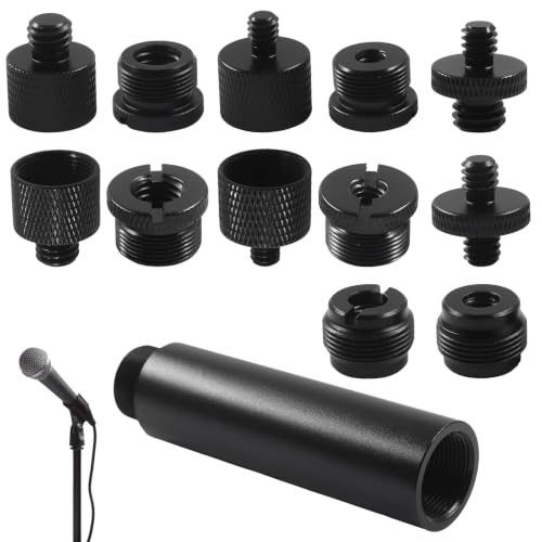 13 Pack Microphone Stand Adapter Set, Black Aluminum Alloy | 3/8 to 5/8 Threaded Screw Mount, 1/4 Threaded Screw for Mic Boom Arm/Camera Tripod/Projector Stand Arm/Fill Light - size: 1 Set 13 Pcs