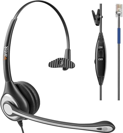 Wantek Cisco Phone Headset with Microphone Noise Cancelling & Mute Switch, RJ9 Telephone Headsets Compatible with Cisco Office Landline Phones 6851 6945 7841 7861 7942 7945 7961 7962 7965 8811 8841 - color: Black