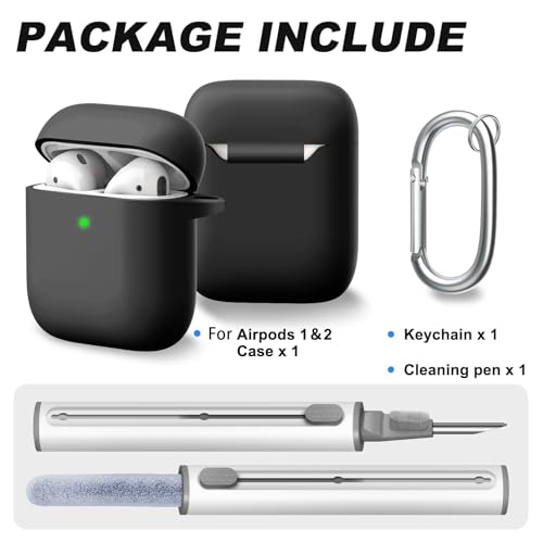 for AirPods 1/2 Case Cover,Come with Cleaner Kit,Soft Skin Silicone Case Cover with Keychain, Full Protective Case for Men and Women, Compatible with AirPods 2nd 1st Generation Case,Black - color: A4-Black