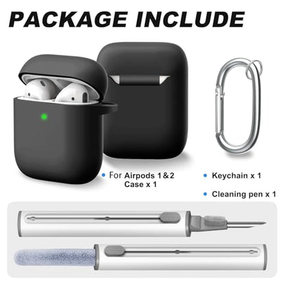 for AirPods 1/2 Case Cover,Come with Cleaner Kit,Soft Skin Silicone Case Cover with Keychain, Full Protective Case for Men and Women, Compatible with AirPods 2nd 1st Generation Case,Black - color: A4-Black