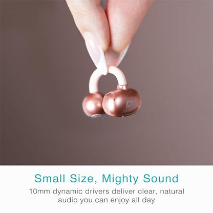 MEE audio Pebbles Air Open Ear True Wireless Earbuds - Bluetooth 5.3 Lightweight Earclip Headphones with Headset Microphone & Call Noise Reduction for Gym/Workouts/Sports and Gaming (Rose Gold/Pink) - color: Rose Gold