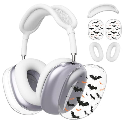 for AirPods Max Headphones Halloween Ear Covers for AirPods Max 2 | Cool Bat Clear Ear Cups Cover | White Silicone Ear Pad Case Headband Cover for Apple AirPods Max 2/1 (2026/2024/2020) - color: Bat A/White