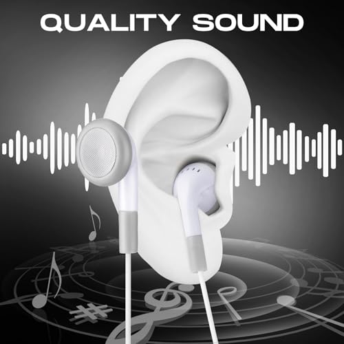Kanayu 50 Pack Earbuds Bulk Classroom Headphones Wired Earphones, White - color: White