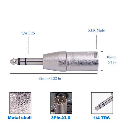 2 Pack 1/4 TRS to XLR Adapter, Balanced Quarter Inch 6.35mm Male to XLR Male Adapter for Mixer, Microphone - color: 1/4 To XLR Male