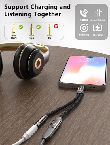 VIOY 2-in-1 USB C to 3.5mm Audio PD 60W Charging Splitter Adapter | Built-in DAC chip Hi-Fi audio, 60W PD fast charge, data transfer, headphone braided for iPhone 15/16 and Type-C devices