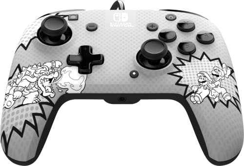 PDP REMATCH Enhanced Wired Power Nintendo Switch Pro Controller, Officially Licensed Switch Lite/OLED Compatible Gamepad, Customizable Programmable Buttons, Black & White (Bowser Luigi Mario Comic) - color: Mario Comic
