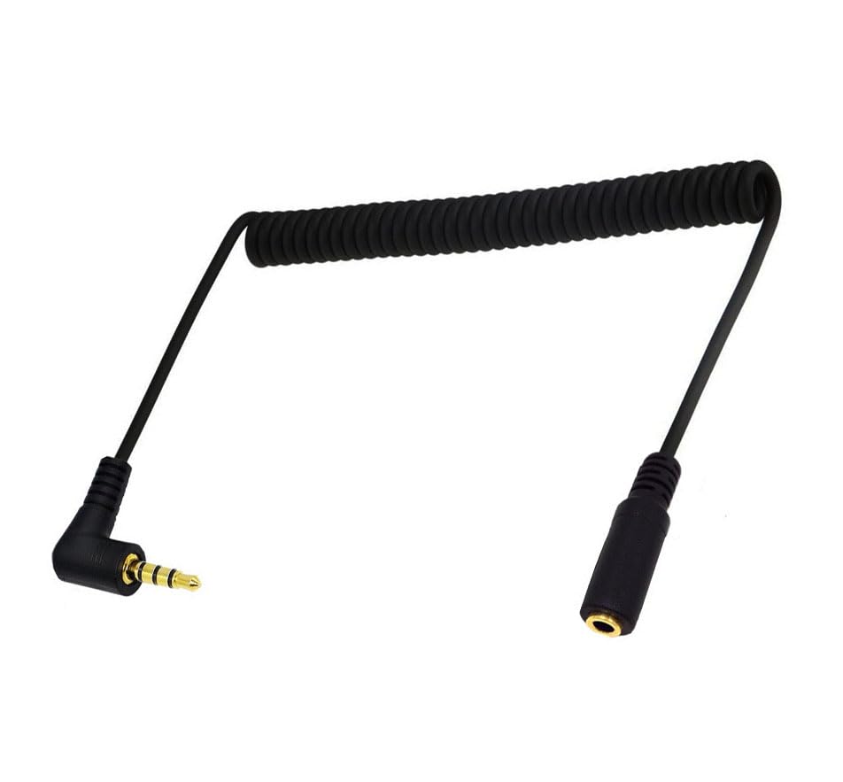 Coiled Stereo Audio Cable, 90 Degree 3.5mm 4 Pole TRRS Male to Female Spring Aux Adapter Translator Cable for Home/Car Stereo,Phone,Headset and More(M/F TRRS)