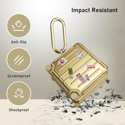 KOREDA Compatible with Samsung Galaxy Buds 4 Case/Buds 4 Pro Case Cover, Cute Funny Suitcase Design Case for Galaxy Buds 4 Pro, Fashion Protective Hard Case for Women Men with Keychain - color: Champaign Gold