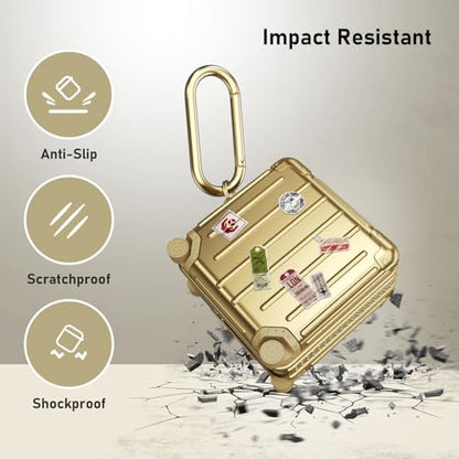 KOREDA Compatible with Samsung Galaxy Buds 4 Case/Buds 4 Pro Case Cover, Cute Funny Suitcase Design Case for Galaxy Buds 4 Pro, Fashion Protective Hard Case for Women Men with Keychain - color: Champaign Gold