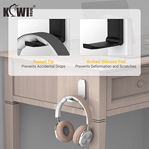 KIWIFOTOS 2 Pack Adhesive Desk Headphone Hanger, PC Gaming Headset Holder Stand, Adhesive Holder Mount for Wall, Foldable Headphones Hook Mount Under Desk - White,Two Pack - color: 2PC Adhesive White