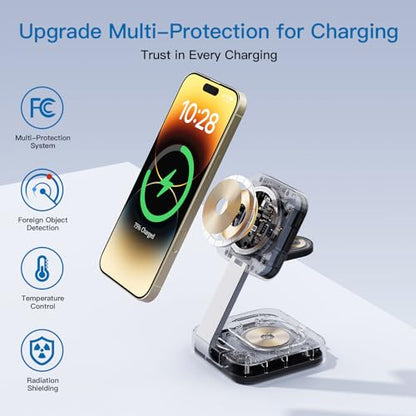 2026 Traveling Wireless Mag-Safe Fast Magnetic 3 in 1Charging Station | with iPhone 17 16 15 14 13 12 Pro Max Plus,Apple Watch Series & Air pods 4 3 2 Pro-Gifts for Wife & Husband(Black) - color: Black