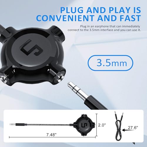 LP Headphone Splitter, Nylon-Braided 3.5mm Audio Stereo Splitter, Male to 3 Female Ports for MacBook, Mac, iPad, iPhone(≤6), iPod, Tablet, Laptop, PC, Earphone, Kindle, MP3 Player, Speaker & More