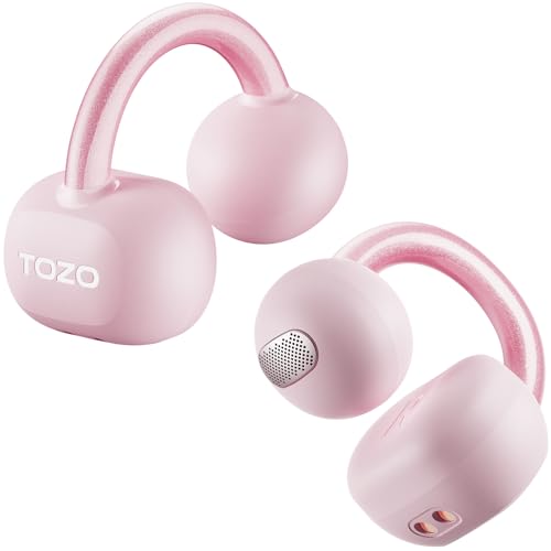 TOZO OpenEarRing Open Ear Earbuds 40H Bluetooth 5.4 Lightweight Comfort | Open Ear Clip On Wireless Earbuds with Smart Digital LED Display, Stable Connection, Secure Fit for Driving Workout Rose Gold - color: Rose Gold