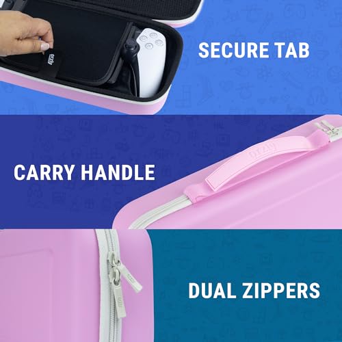 Orzly Carry Case designed for Playstation Portal remote player for PS5 Console holds accessories, Travel and Storage Protection for headset charger and more PINK/GREY - Gift box edition