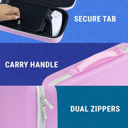 Orzly Carry Case designed for Playstation Portal remote player for PS5 Console holds accessories, Travel and Storage Protection for headset charger and more PINK/GREY - Gift box edition