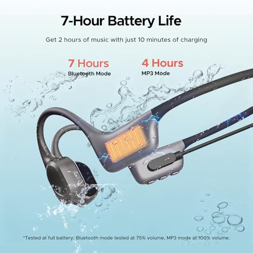 Bone Conduction Headphones, IP68 Waterproof Swimming Earbuds, 10-Hour Battery Life, Bluetooth 5.4 Wireless, 32 GB Storage, MP3 Mode, Ideal for Cycling, Swimming, and Fitness (Gray) - color: GRAY
