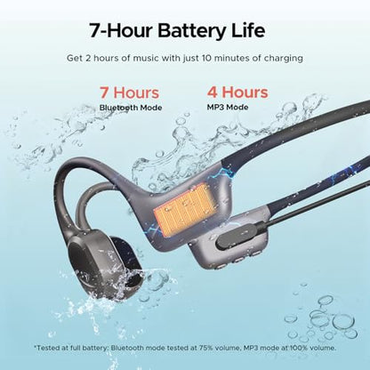 Bone Conduction Headphones, IP68 Waterproof Swimming Earbuds, 10-Hour Battery Life, Bluetooth 5.4 Wireless, 32 GB Storage, MP3 Mode, Ideal for Cycling, Swimming, and Fitness (Gray) - color: GRAY