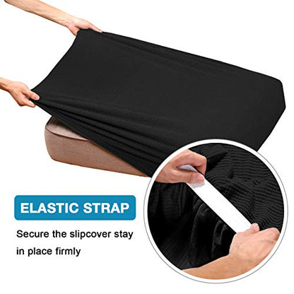 Flamingo P Super Stretch Couch Cushion Cover 1 Pack Individual Seat Slipcover with Elastic Bottom, Machine Washable Furniture Protector (1 Seat Cushion Cover, Black) - color: Black, size: 1 Seat Cushion Cover