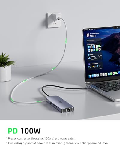 USB C Docking Station Dual Monitor 10 in 1, USB-C Hub to HDMI VGA Adapter with 1Gbps Ethernet 100W Charging, usb c Hub to USB, 3.5 Audio, Card Reader Compatible for Dell/MacBook/Surface Laptops