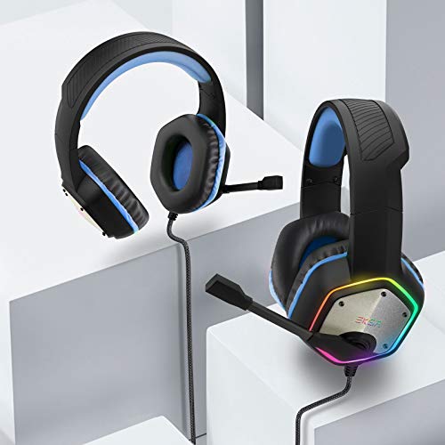 EKSA E1000 Gaming Headset, Computer Headphones with Noise Canceling Mic & RGB Light, 7.1 Surround Sound, Compatible with PC, PS4 PS5 Console, Laptop (Blue) - color: Blue