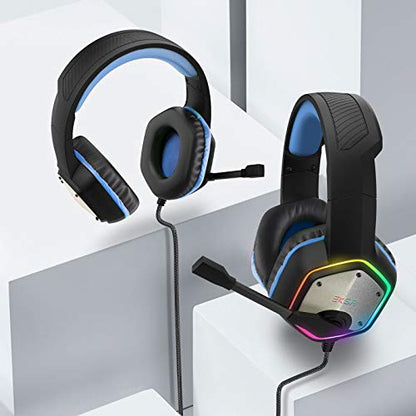 EKSA E1000 Gaming Headset, Computer Headphones with Noise Canceling Mic & RGB Light, 7.1 Surround Sound, Compatible with PC, PS4 PS5 Console, Laptop (Blue) - color: Blue