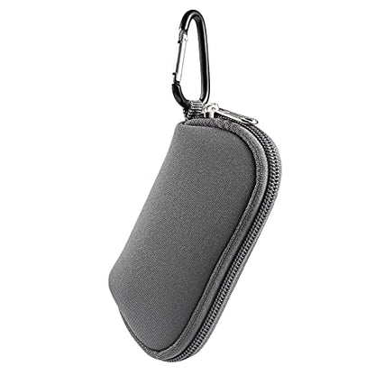 Earphones Carrying Case Headphone Organizer Shock Proof Neoprene Mini Earbud Pouch for AirPods, Galaxy Buds, Bluetooth Earpiece Storage Bag Coin Purse with Zipper Closure & Carabiner Clip (Grey) - color: Grey