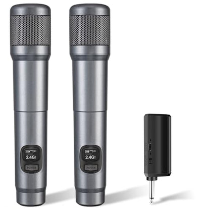Wireless Microphone, Dual Handheld Dynamic Mic with Rechargeable Receiver, 40H Duration, 200ft Range, Plug and Play, Karaoke Microphone for Singing, Karaoke, Meeting, Church, Wedding - color: Silver
