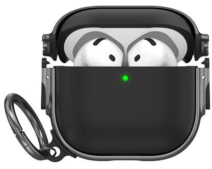 for AirPods 4 Case with Safety Lock, Magsafe Compatible,Black | Double Secure Lock,Drop Protection,Two-Piece Design,with Gold Keychain, Anti Lost, Dustproof, Cute AirPod 4 Case - color: Black, size: AirPods 4 Case