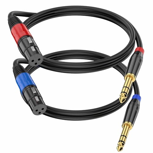 2 Pack XLR Female to 1/4 6.35mm TRS Mono Jack Microphone Cable for Dynmic Microphone, 1.6 Foot, Black, Balanced 3 Pin XLR Female to Quarter inch TRS Plug Mic Cord, Plated Conductors - size: 1.6 FT, 2Pack, style: XLR Female to 6.35mm