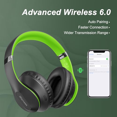 Wireless Bluetooth Headphones Over Ear V6.0 HiFi Stereo with Mic | 65H Playtime 6EQ Modes Foldable Bluetooth Headset with Microphone for Travel Smartphone Computer Laptop Green - color: Green