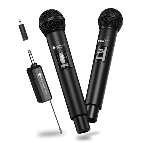 Wireless Karaoke Microphones, Singing Microphone for Speaker | Dual Handheld Mics with Receiver, 240ft Wireless Range, Plug-and-Play, 8hr Battery Life, USB Recharge - color: Black