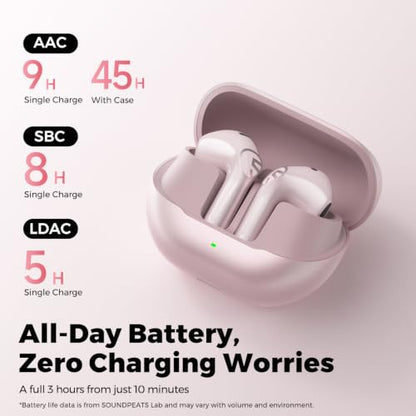 SoundPEATS Air6 HS LDAC Hi-Res Wireless Earbuds, Bluetooth 6.0, 13mm Driver | LDAC Hi-Res Audio Certified, 13mm Triple-Magnet Driver, 2MIC ENC, IPX5 Waterproof, Dynamic EQ, 45H, Bio-Composite Diaphragm - color: Pink
