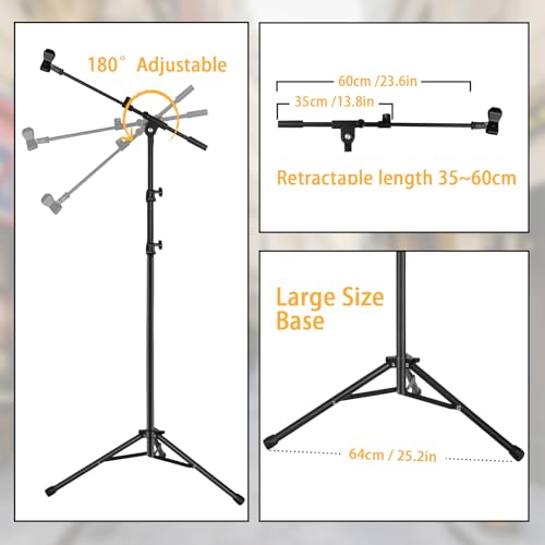 Tripod Mic Stand Floor Boom Arm for Blue Yeti Q2U SM57 SM48 Fifine K6 K688 | Floor Stand for Singing, Podcasting - Sturdy Base, Adjustable Height, Carrying Bag, 5/8" Adapter, 2 Mic Clips, Cable Ties